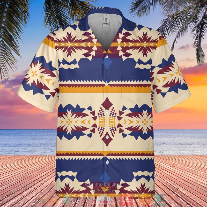 Native Pattern blue khaki Hawaiian Shirt