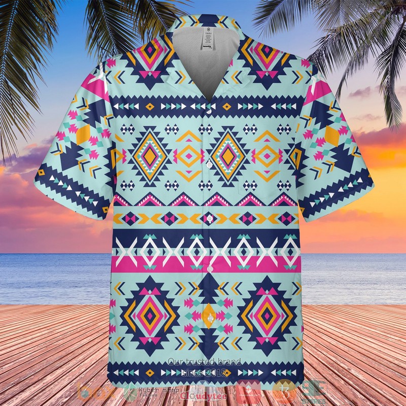 Native Pattern blue orange pink Hawaiian Shirt