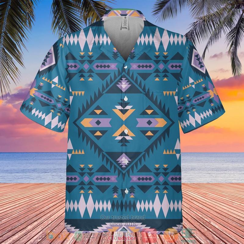 Native Pattern blue purple Hawaiian Shirt