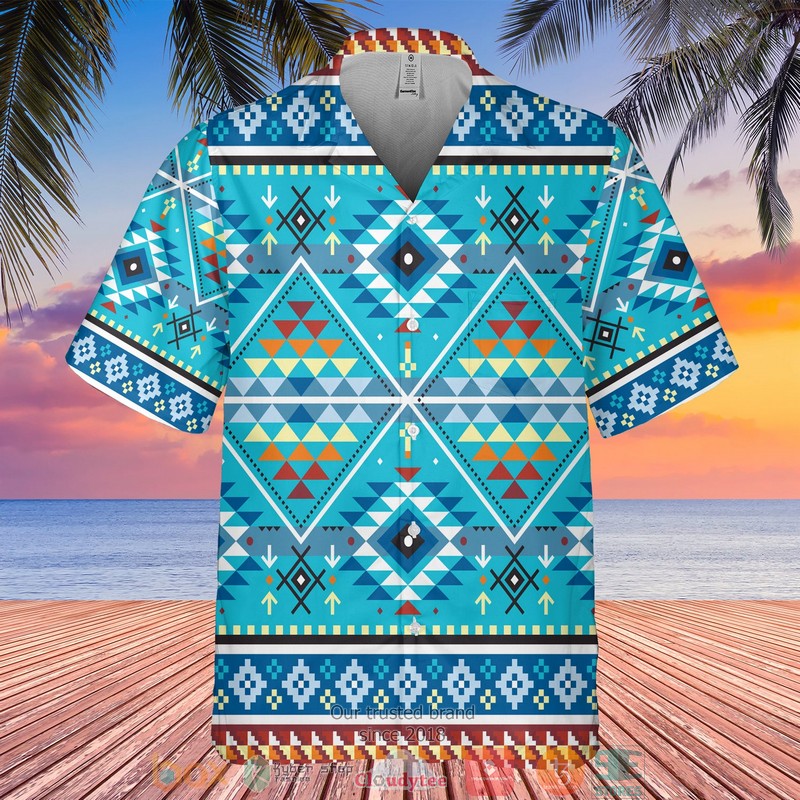 Native Pattern cyan Hawaiian Shirt