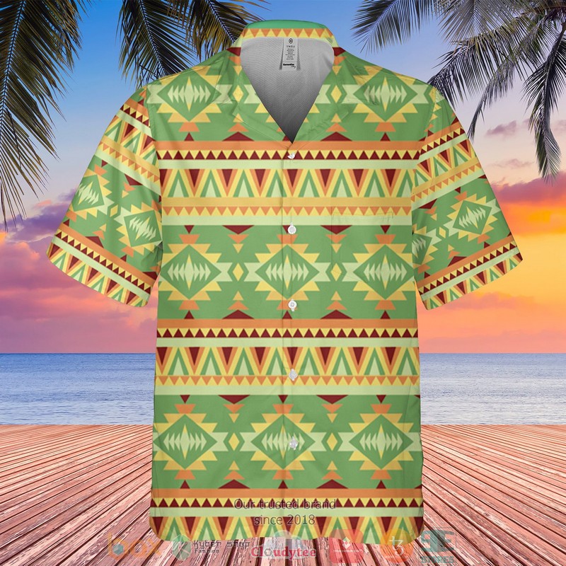 HOT Native Pattern green yellow Hawaiian Shirt 1 Native Pattern green yellow Hawaiian Shirt