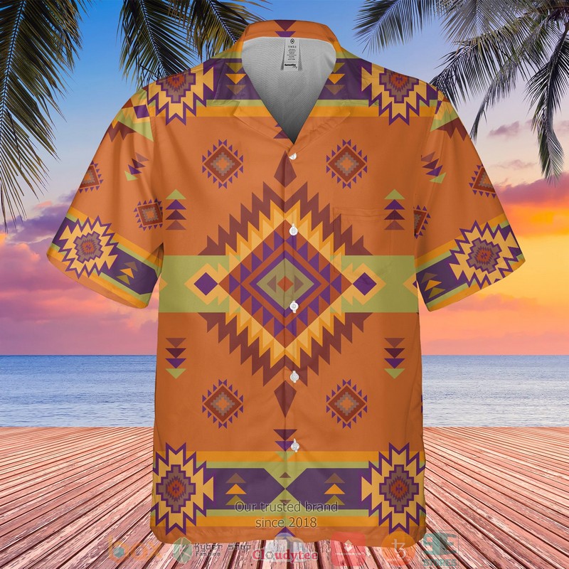 Native Pattern orange Hawaiian Shirt
