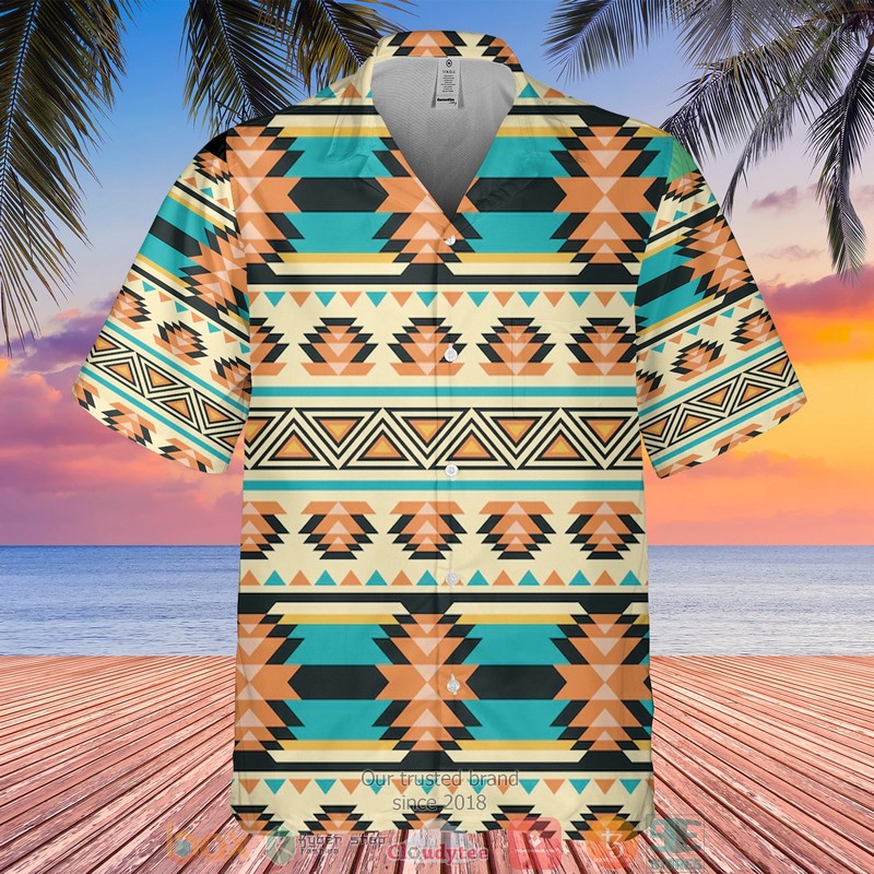 Native Pattern orange khaki Hawaiian Shirt