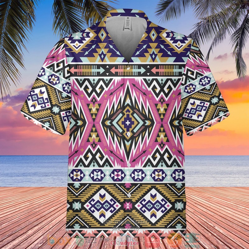 HOT Native Pattern pink dark yellow Hawaiian Shirt 2 Native Pattern pink dark yellow Hawaiian Shirt