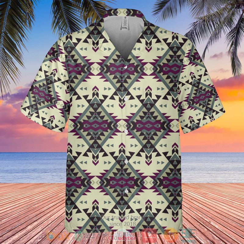 HOT Native Pattern purple cream color Hawaiian Shirt 2 Native Pattern purple cream color Hawaiian Shirt