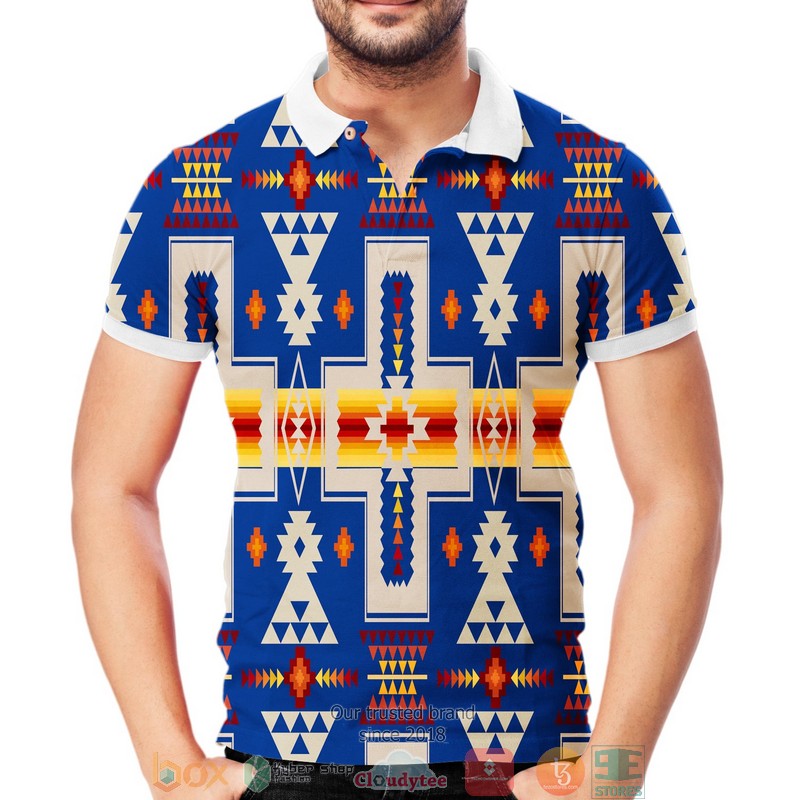 Navy Tribe Design Native American Polo Shirt 2 Navy Tribe Design Native American Polo Shirt 1