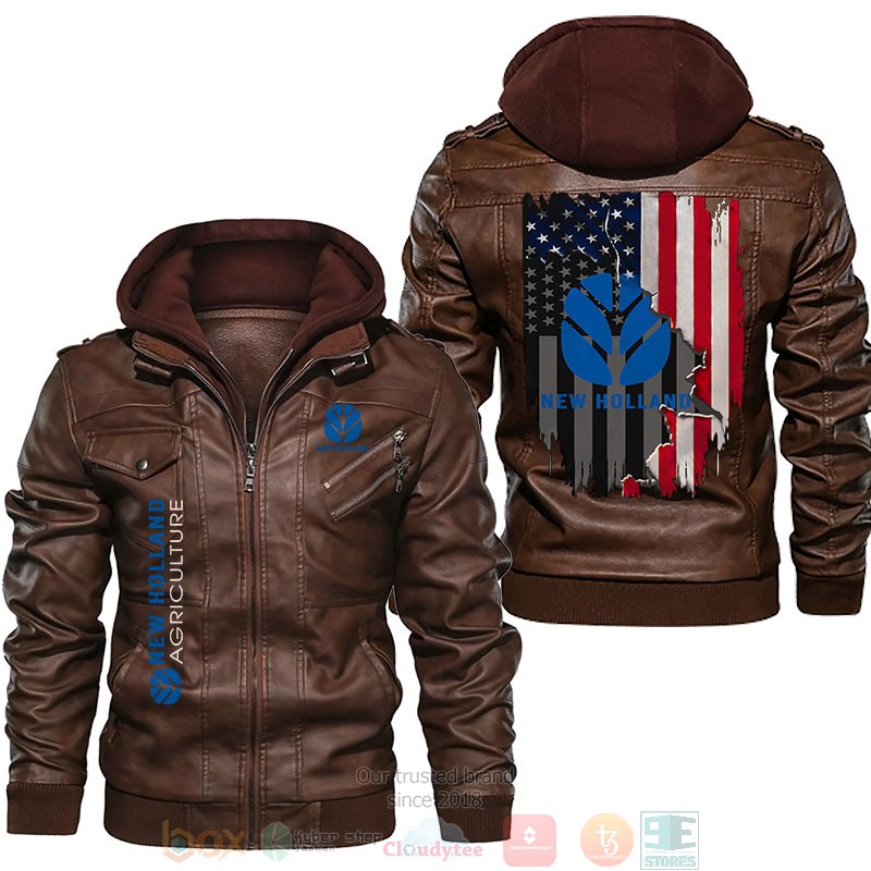 NEW New Holland Agriculture American flag Leather Jacket 2 New Holland Agriculture American flag Leather Jacket 1