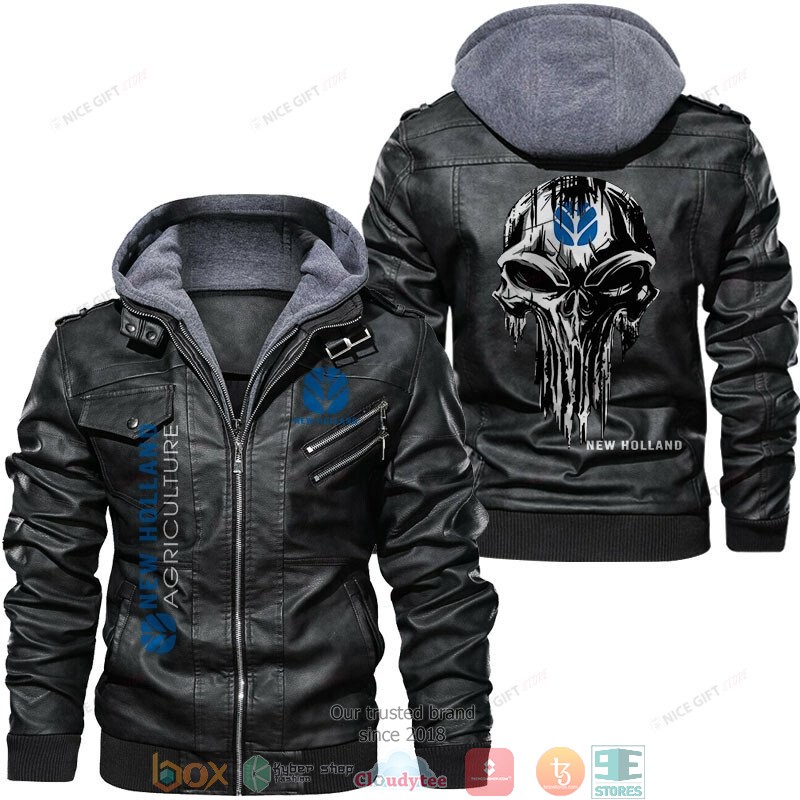 New Holland Agriculture Punisher Skull Leather Jacket