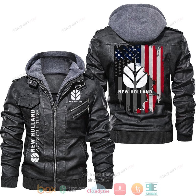 New Holland Agriculture US Flag Leather Jacket