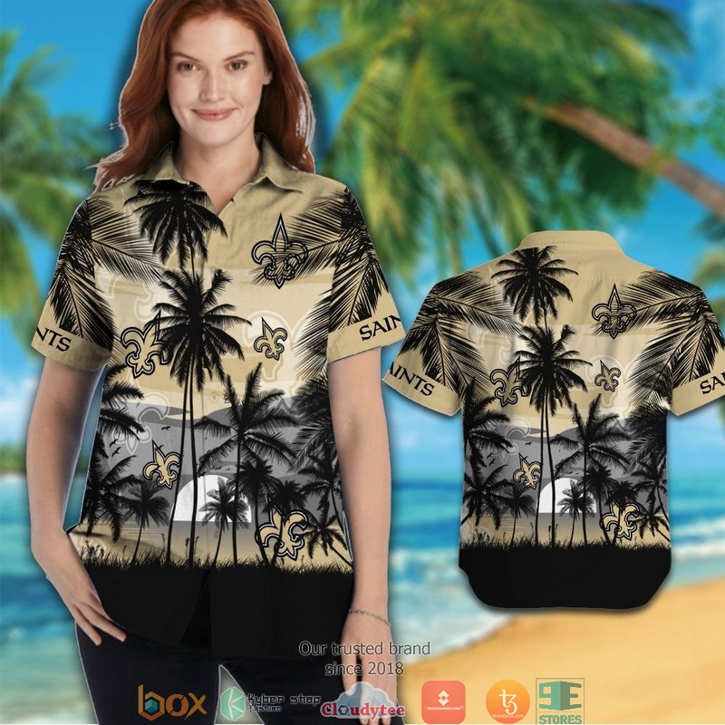 New Orleans Saints coconut island sunset Hawaiian Shirt, short 3 New Orleans Saints coconut island sunset Hawaiian Shirt short 1 2