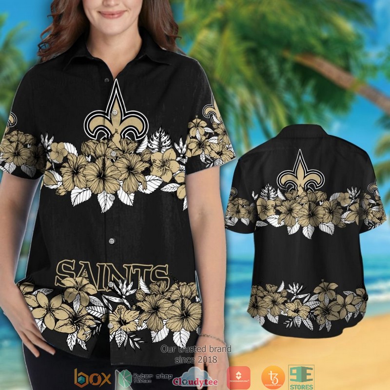 New Orleans Saints hibiscus flower line Hawaiian Shirt, short 3 New Orleans Saints hibiscus flower line Hawaiian Shirt short 1 2
