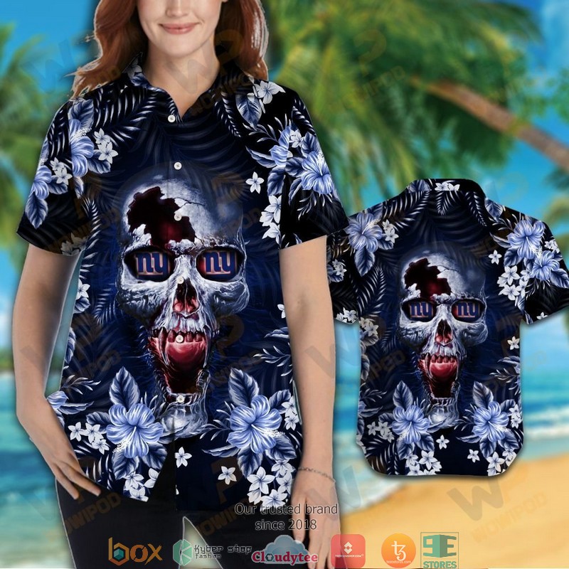 New York Giants 3d illusion Skull Hawaiian shirt, short 3 New York Giants 3d illusion Skull Hawaiian shirt short 1 2