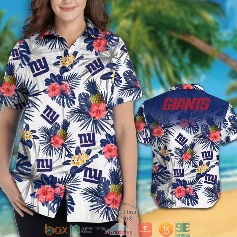 New York Giants Hibiscus Pineapple Hawaiian Shirt, short 3 New York Giants Hibiscus Pineapple Hawaiian Shirt short 1 2