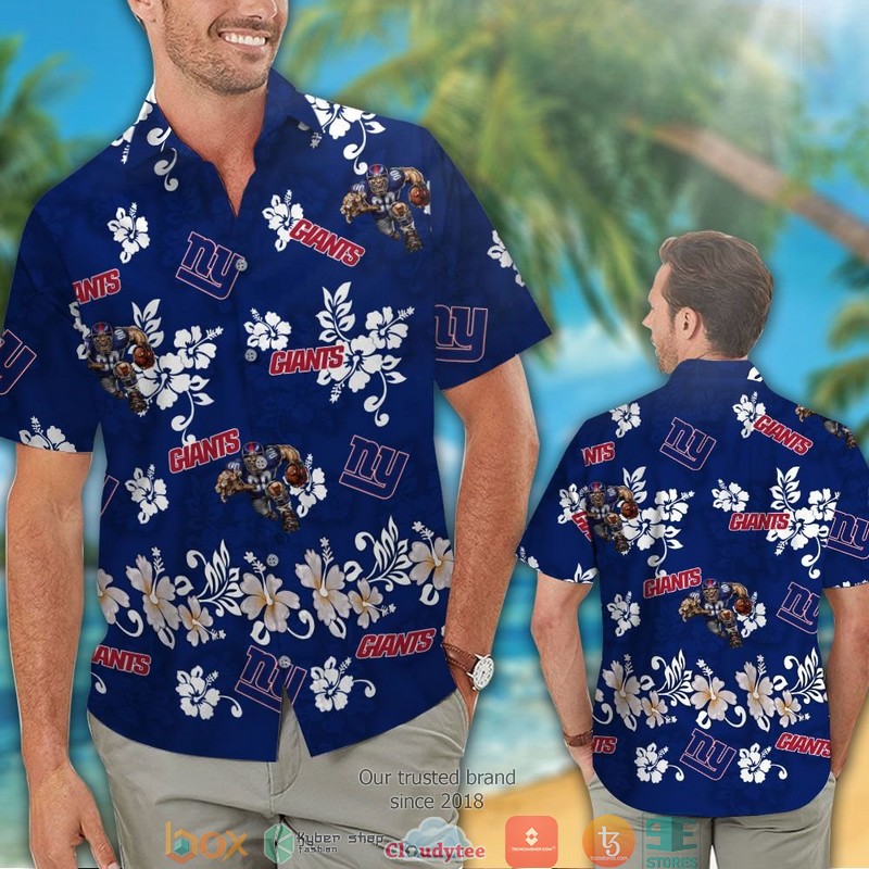 New York Giants Hibiscus flowers Hawaiian Shirt short 1