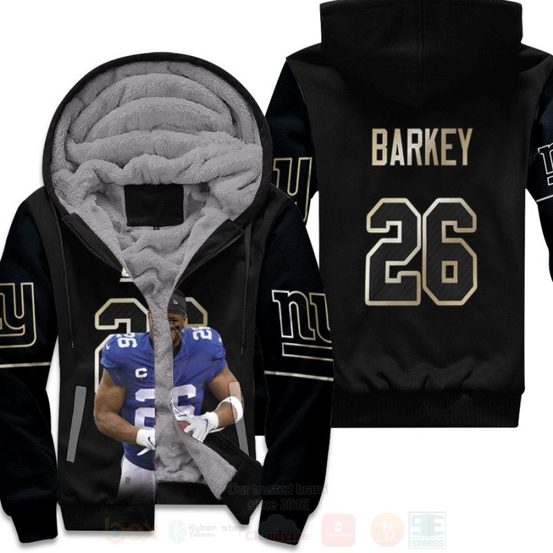 New York Giants Saquon Barkley 26 NFL Black Golden 3D Fleece Hoodie
