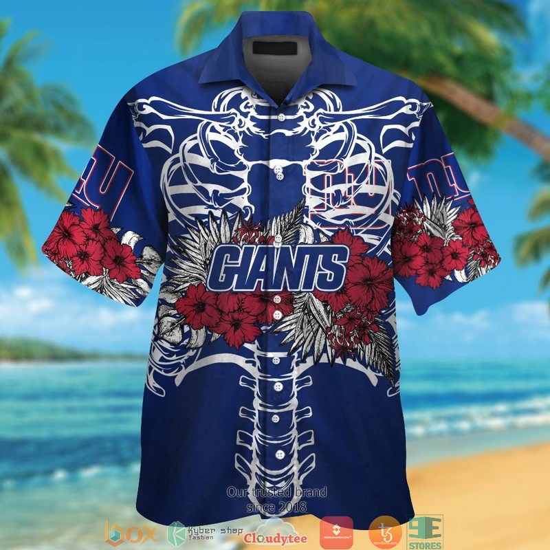 New York Giants backbone hibiscus Hawaiian Shirt short