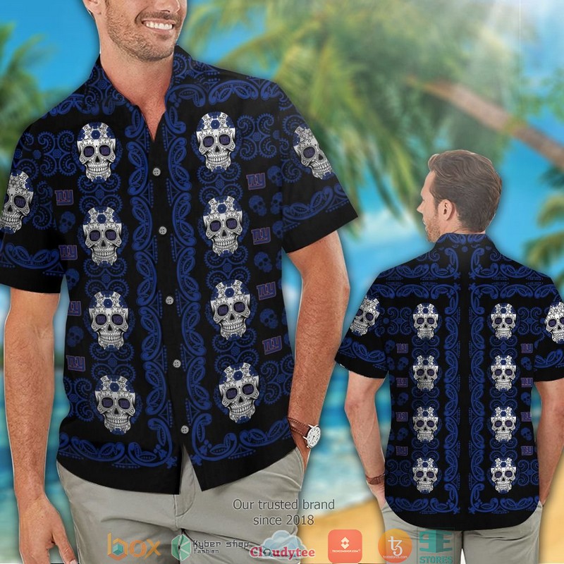 New York Giants small sugar Skull Hawaiian shirt short 1