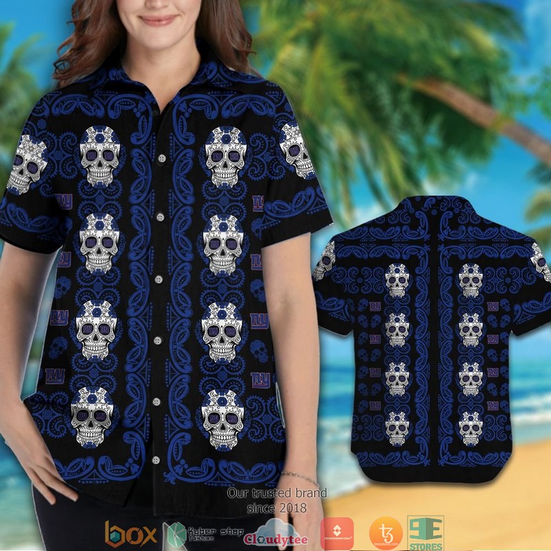 New York Giants small sugar Skull Hawaiian shirt, short 3 New York Giants small sugar Skull Hawaiian shirt short 1 2