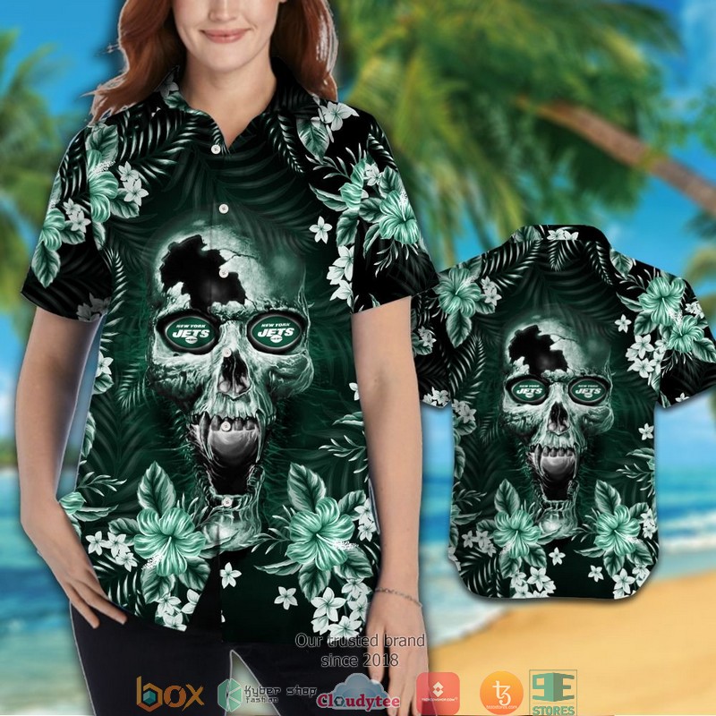 New York Jets 3d illusion Skull Hawaiian Shirt, short 3 New York Jets 3d illusion Skull Hawaiian Shirt short 1 2