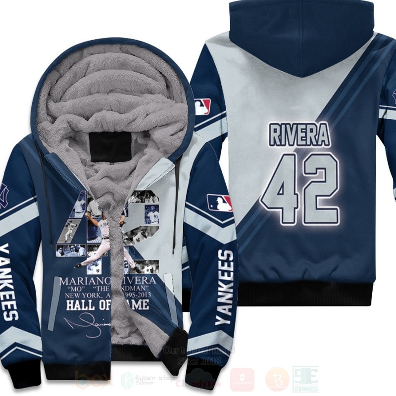 New York Yankees Mariano Rivera Sandman 42 MLB Hall Of Fame Signed 3D Fleece Hoodie