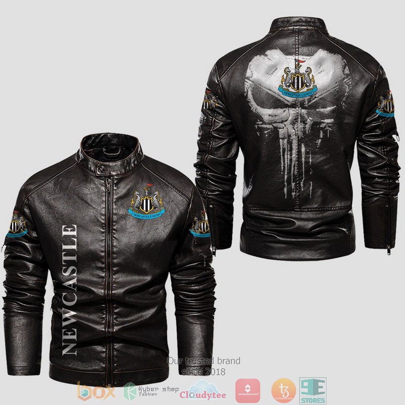 Newcastle United Punisher Skull Collar Leather Jacket