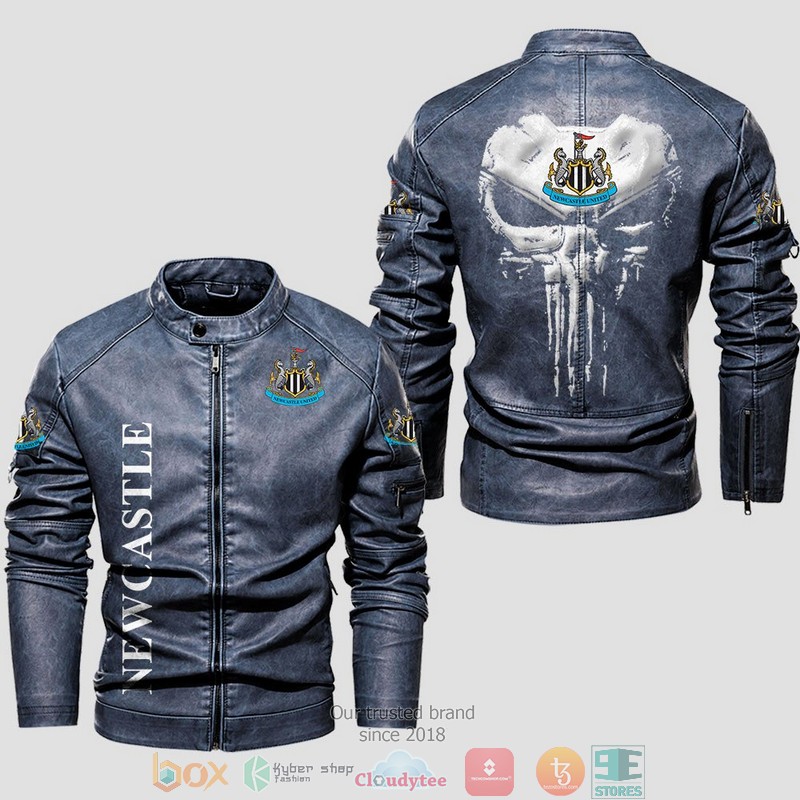 Newcastle United Punisher Skull Collar Leather Jacket 1