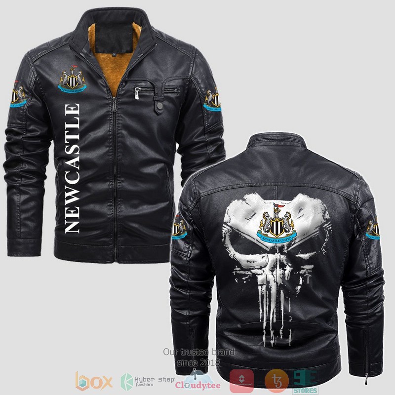 Newcastle United Punisher Skull Fleece Leather Jacket 1