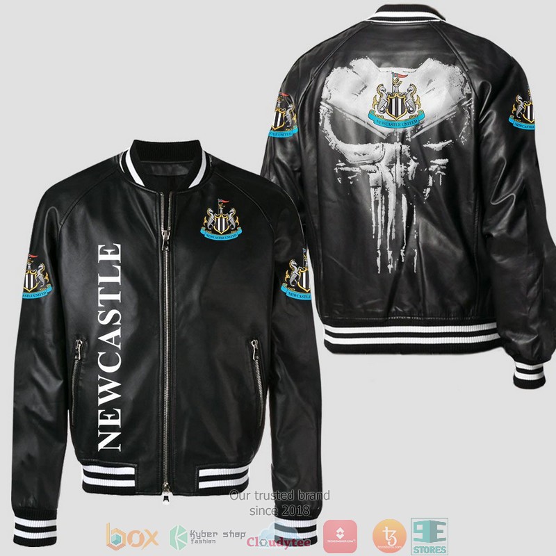 Newcastle United Punisher Skull Leather Bomber Jacket