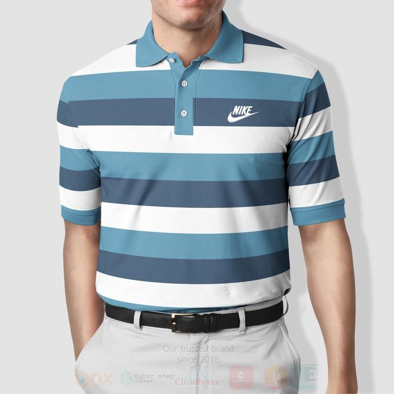 BEST Nike Blue-White-Navy All Over Print 3D Polo Shirt 3 Nike Blue White Navy Polo Shirt 1 2