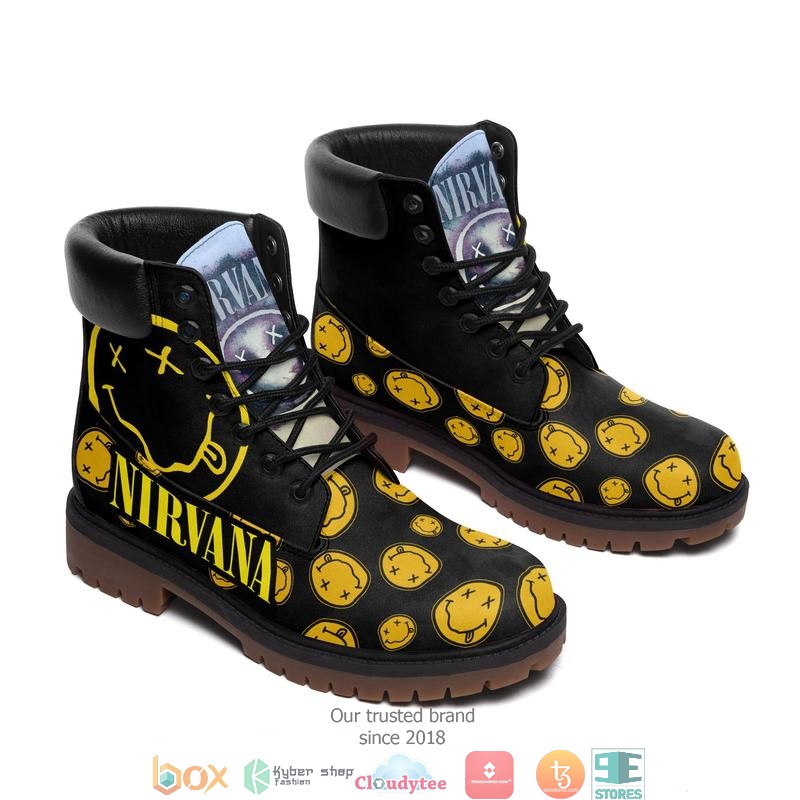 Nirvana Rock band logo Black Timberland Boots