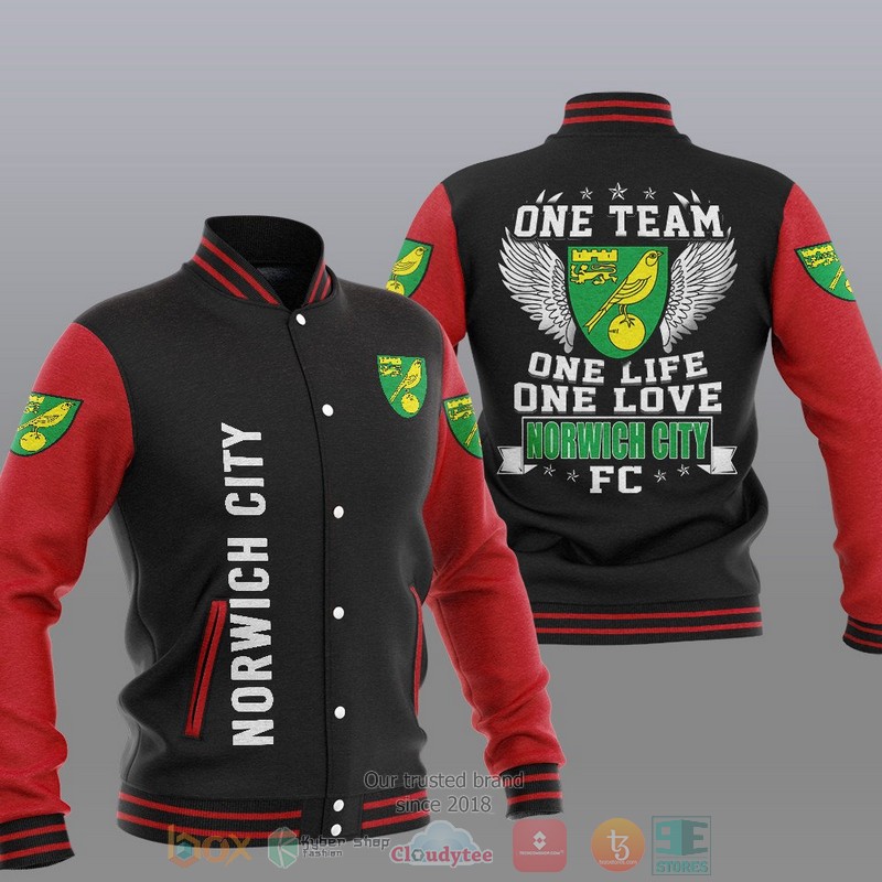 HOT Norwich City One Team One Life One Love Baseball Jacket 2 Norwich City One Team One Life One Love Baseball Jacket 1