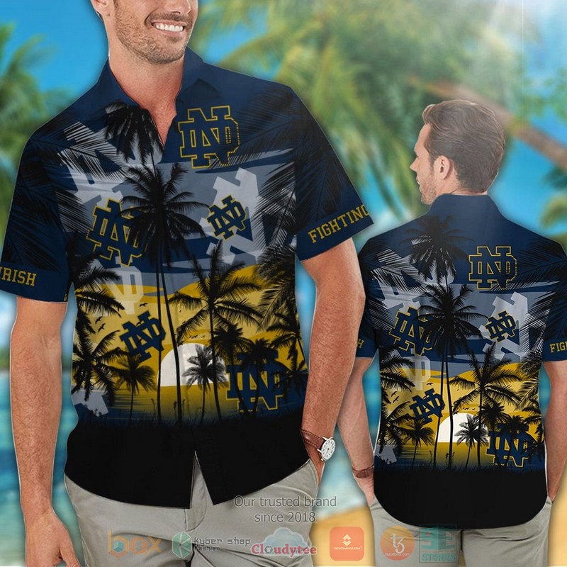 HOT Notre Dame Fighting Irish Tropical Hawaiian Shirt and shorts 2 Notre Dame Fighting Irish Tropical Hawaiian Shirt and shorts 1