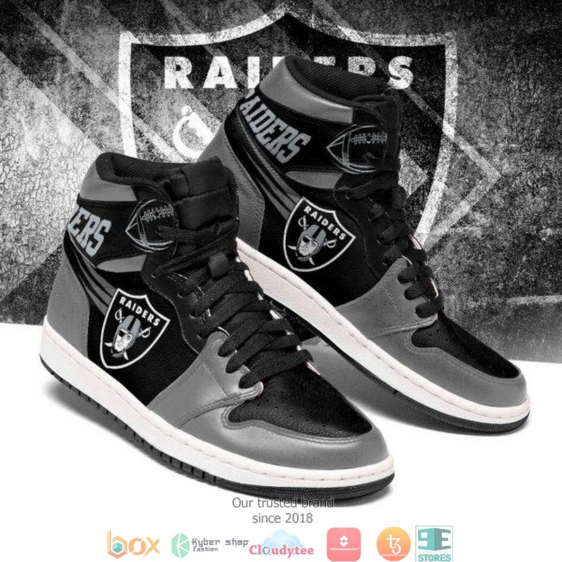 Oakland Raiders High Air Jordan Sneaker Shoes 3 Oakland Raiders High Air Jordan Sneaker Shoes 1 2