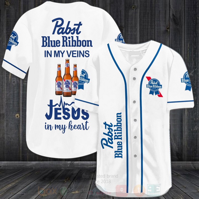 BEST Pabst Blue Ribbon In My Veins Jesus Is My Heart AOP Baseball Jersey 3 Pabst Blue Ribbon In My Veins Jesus Is My Heart Baseball Jersey Shirt
