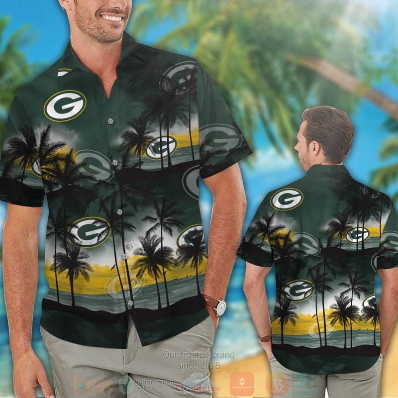 HOT Palm tree Green Bay Packers dark green hawaii shirt, shorts 2 Palm tree Green Bay Packers dark green hawaii shirt shorts 1