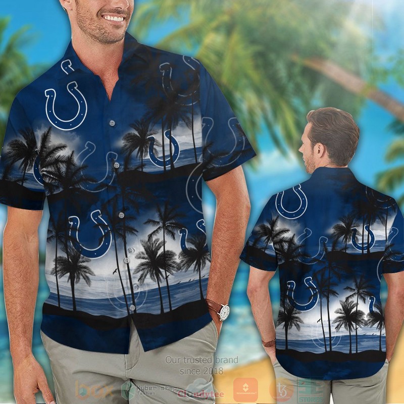HOT Palm tree Indianapolis Colts dark blue hawaii shirt, shorts 2 Palm tree Indianapolis Colts dark blue hawaii shirt shorts 1