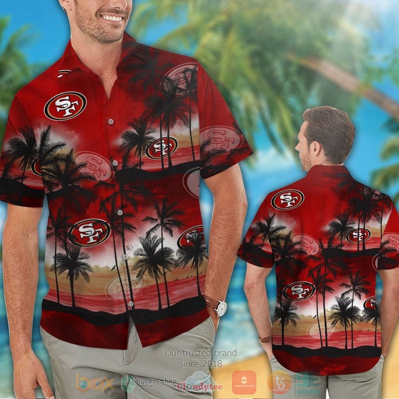 HOT Palm tree San Francisco 49ers dark red hawaii shirt, shorts 2 Palm tree San Francisco 49ers dark red hawaii shirt shorts 1