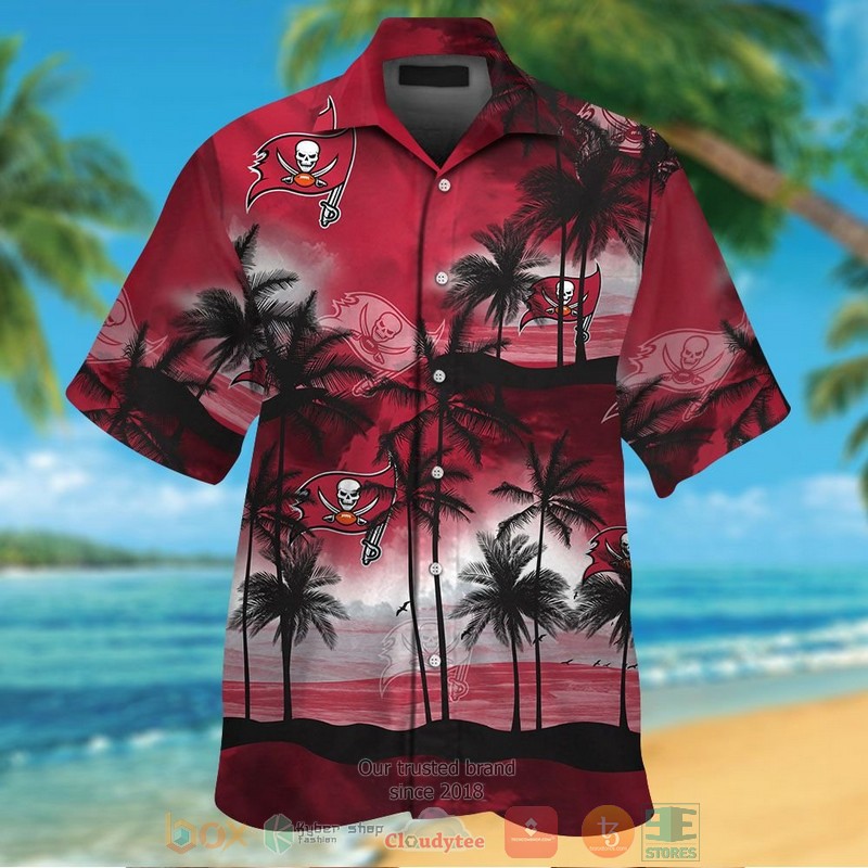 Palm tree Tampa Bay Buccaneers dark red hawaii shirt shorts