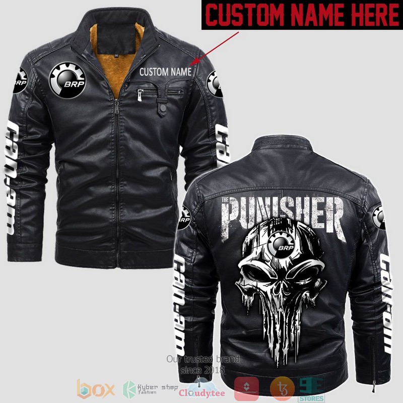 Personalized Can Am BRP Punisher Skull Fleece Leather Jacket