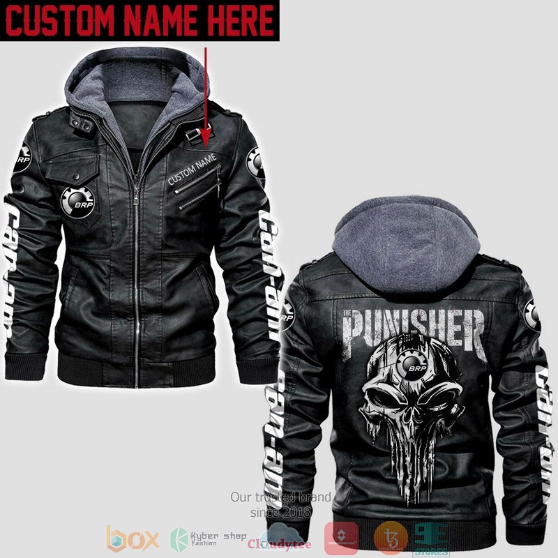 Personalized Can Am BRP Punisher Skull Leather Jacket