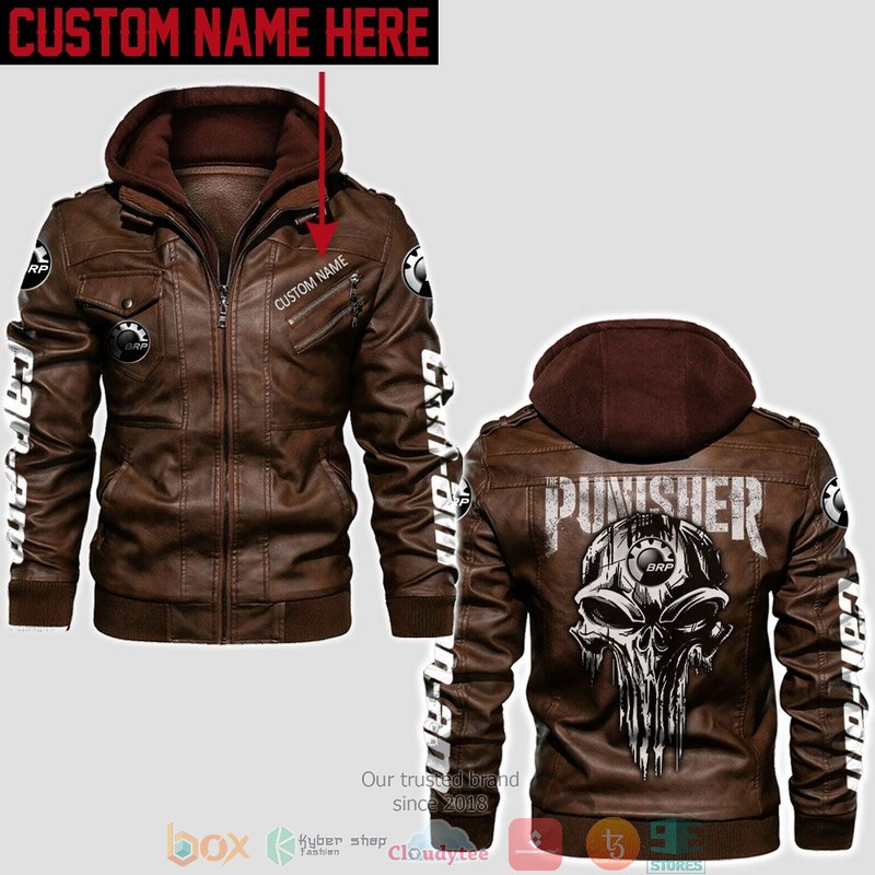 Personalized Can Am BRP Punisher Skull Leather Jacket 2 Personalized Can Am BRP Punisher Skull Leather Jacket 1