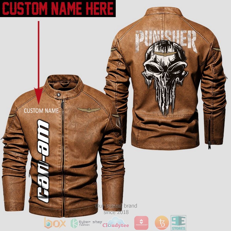 Personalized Can Am Punisher Skull Collar Leather Jacket