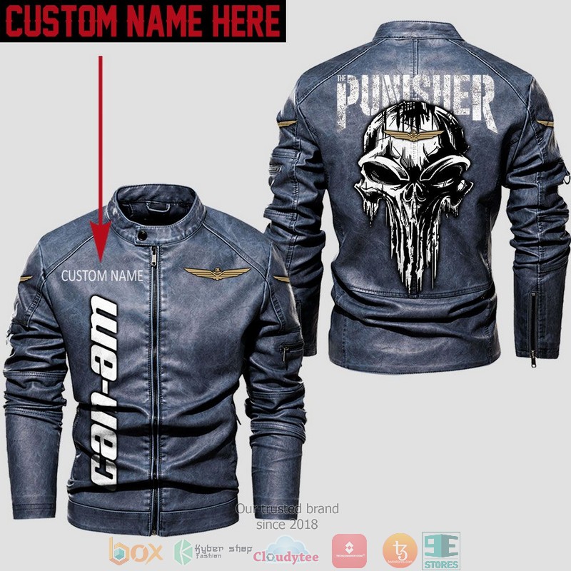Personalized Can Am Punisher Skull Collar Leather Jacket 1