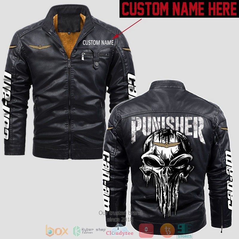 Personalized Can Am Punisher Skull Fleece Leather Jacket