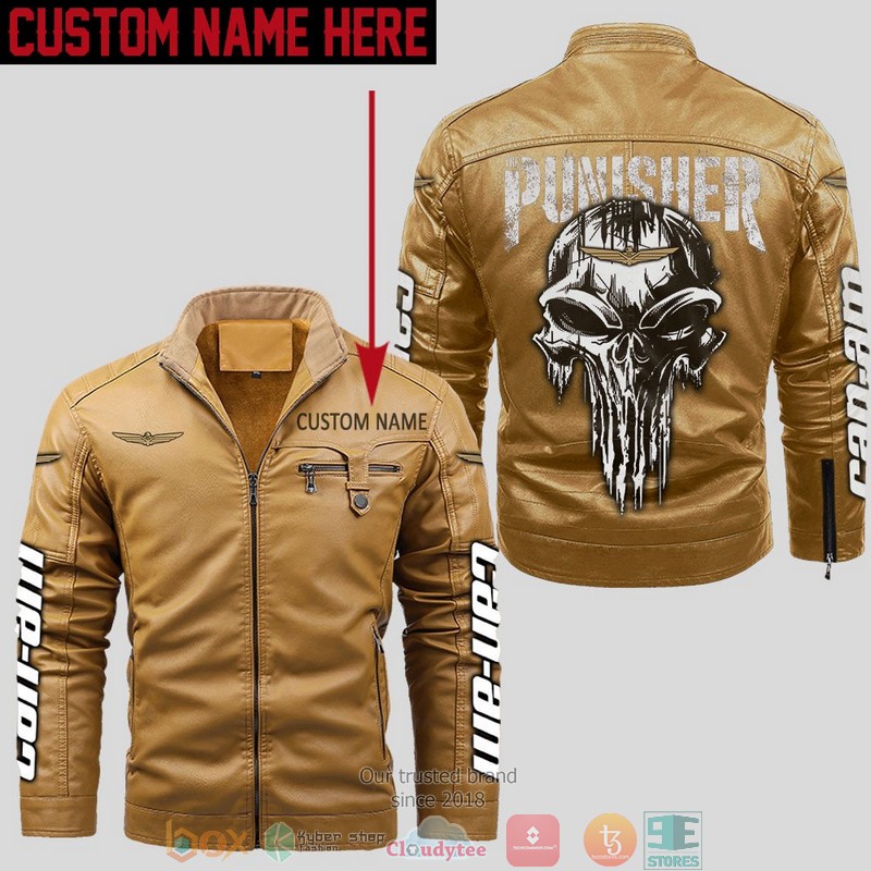 Personalized Can Am Punisher Skull Fleece Leather Jacket 1