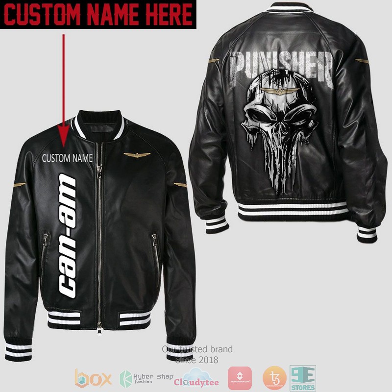 Personalized Can Am Punisher Skull Leather Bomber Jacket