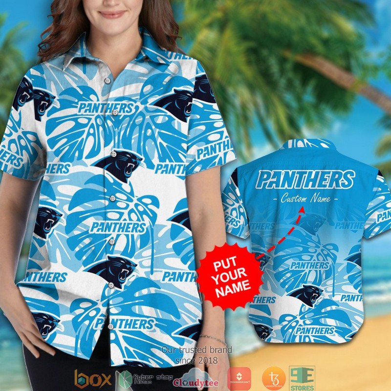 Personalized Carolina Panthers Monstera deliciosa Hawaiian shirt, short 3 Personalized Carolina Panthers Monstera deliciosa Hawaiian shirt short 1 2