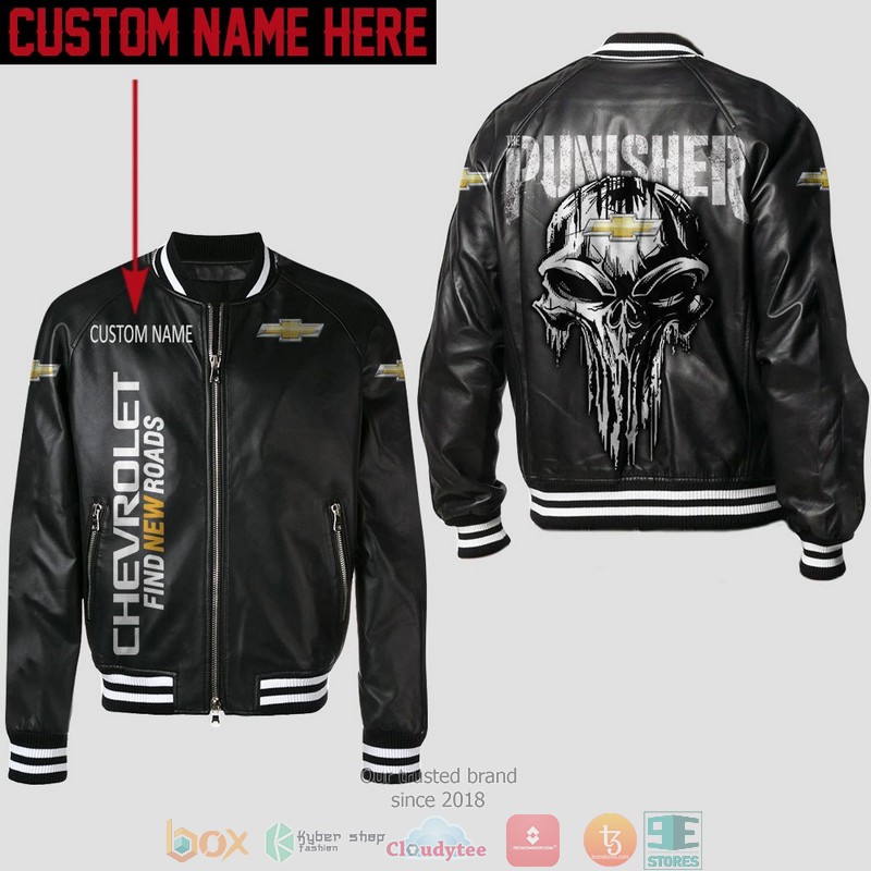 Personalized Chevrolet Punisher Skull Leather Bomber Jacket