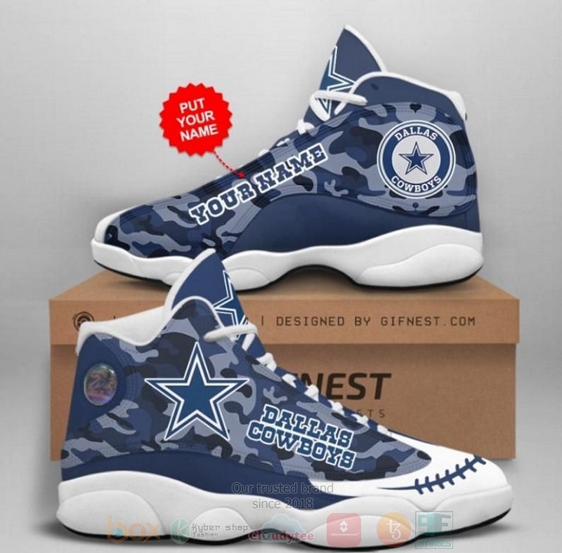 BEST Personalized Dallas Cowboys NFL Team blue camo Air Jordan 13 shoes sneakers 2 Personalized Dallas Cowboys NFL Team custom blue camo Air Jordan 13 shoes