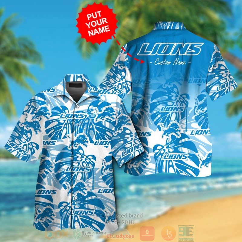 Personalized Detroit Lions custom blue hawaiian shirt and shorts